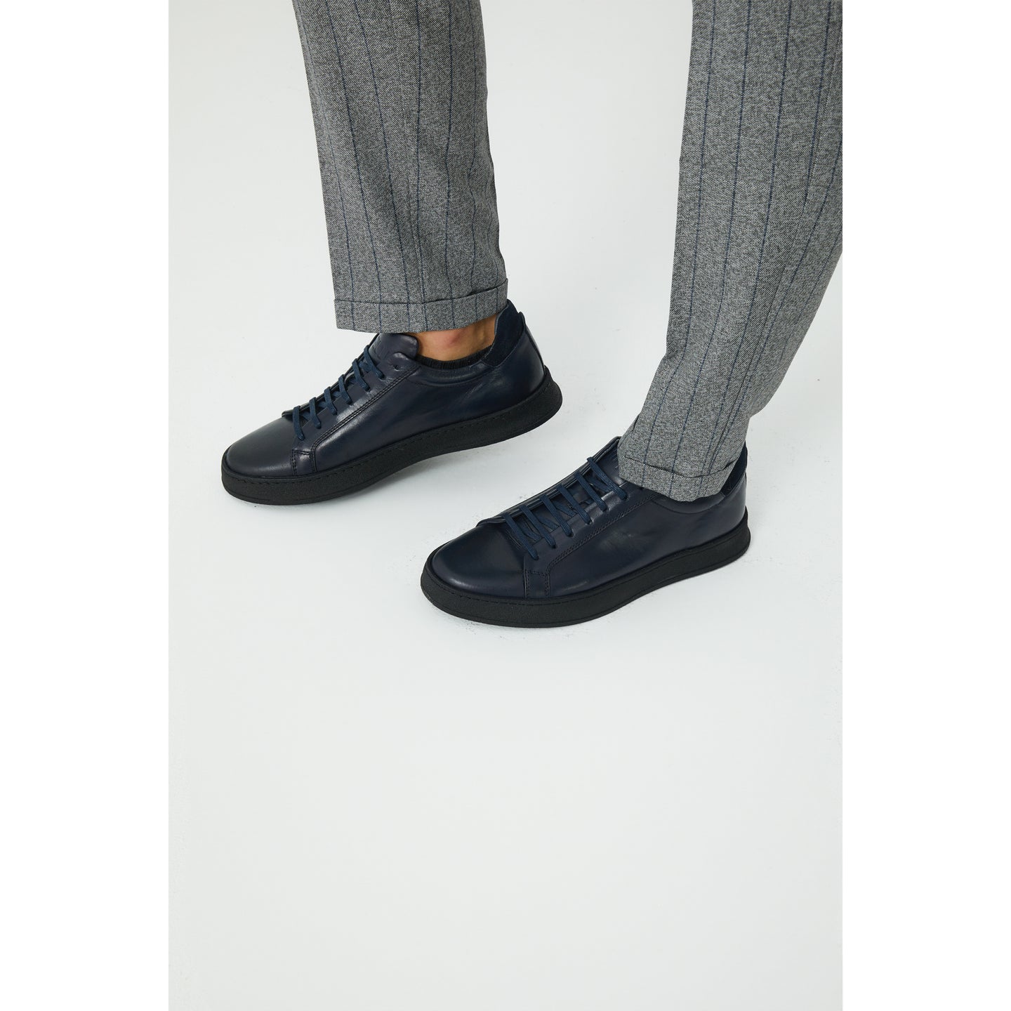 Navy Leather Sneakers
